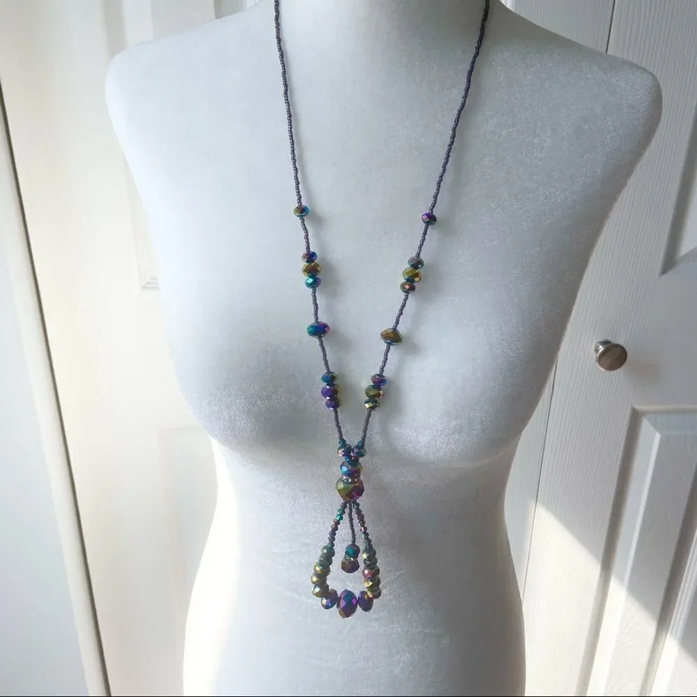 Faceted bead teardrop long necklace